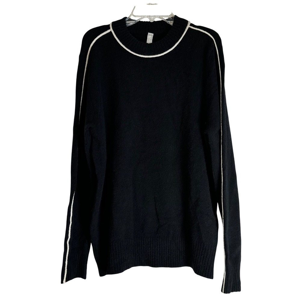 Athleta Merino Wool Blend Sweater Black White Stripe Crewneck Pullover Small